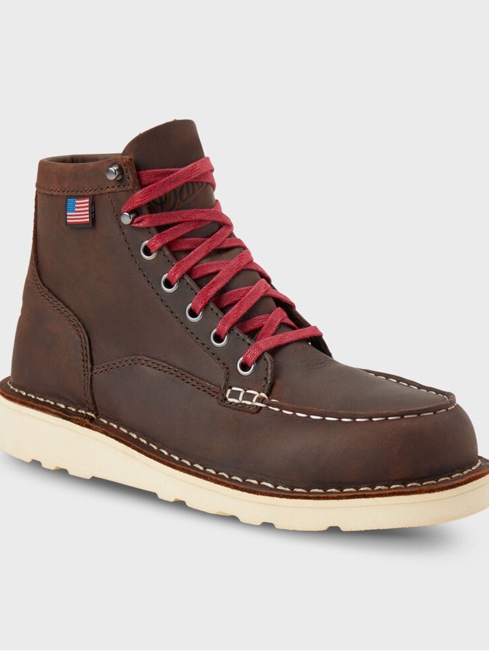 Danner Brown Leather Moc Toe Boot with Red Laces